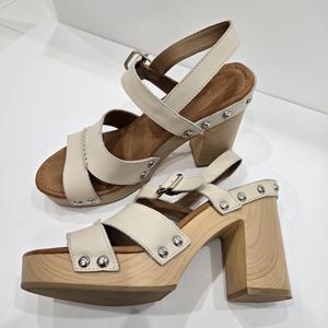 Sun + Stone Delestep Women's Sttdded Platform Leather Sandals Beige Size 8.5